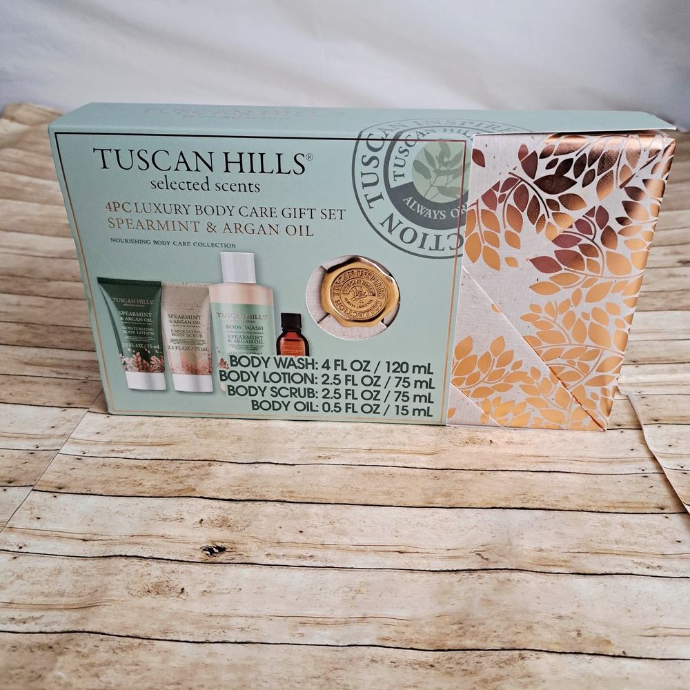 Tuscan Hills 4Pc Luxury Spearmint & Argan Oil Body Wash GiftSet - Green and Gold